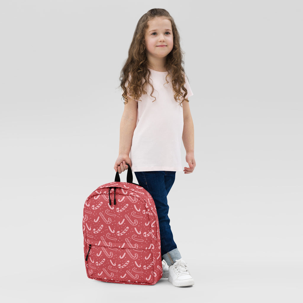 Kids Red Candy Cane Christmas Backpack - Water-Resistant School Bag With Adjustable Padded Straps & Breathable Mesh Back