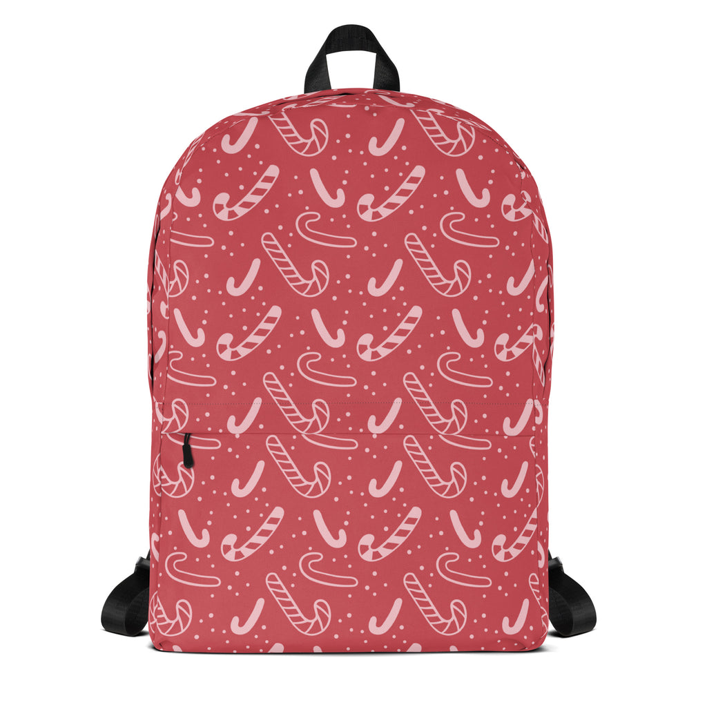 Kids Red Candy Cane Christmas Backpack - Water-Resistant School Bag With Adjustable Padded Straps & Breathable Mesh Back
