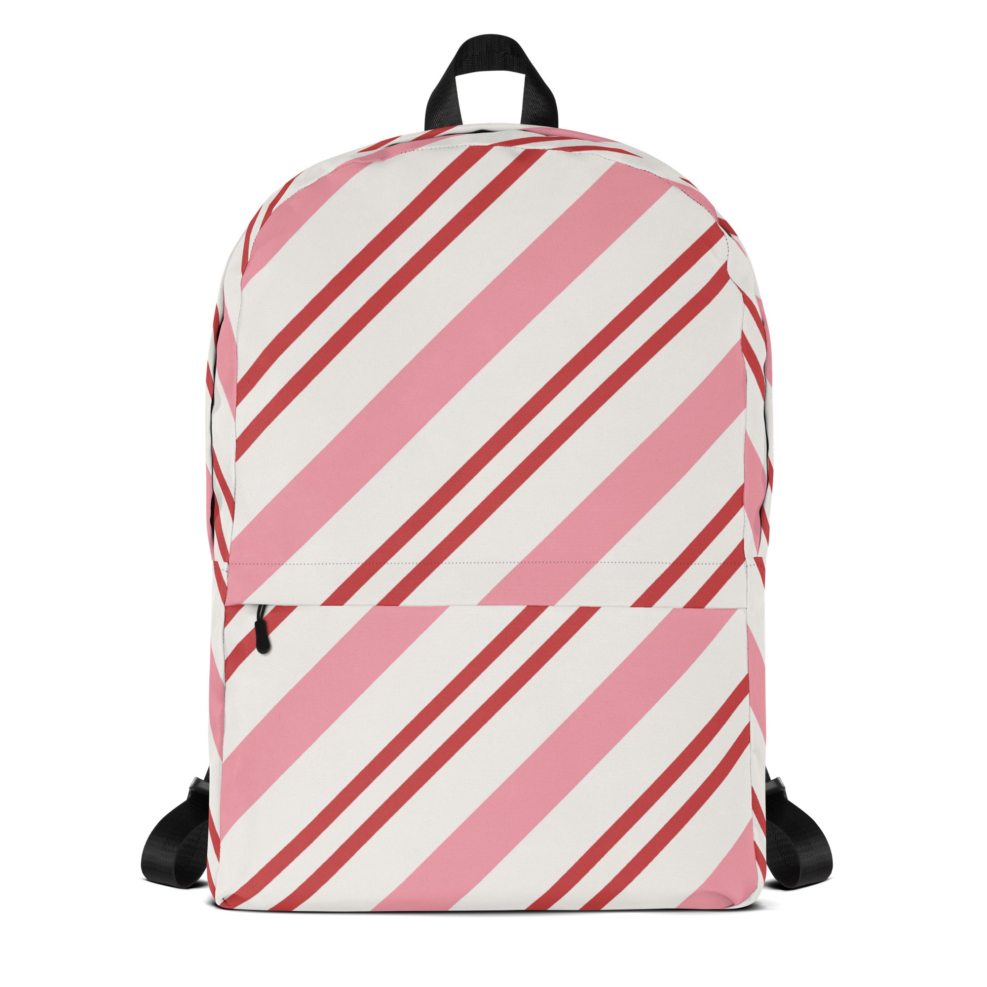 Girls Pink Candy Cane Stripes Christmas Backpack - Water-Resistant School Bag With Adjustable Padded Straps & Breathable Mesh Back