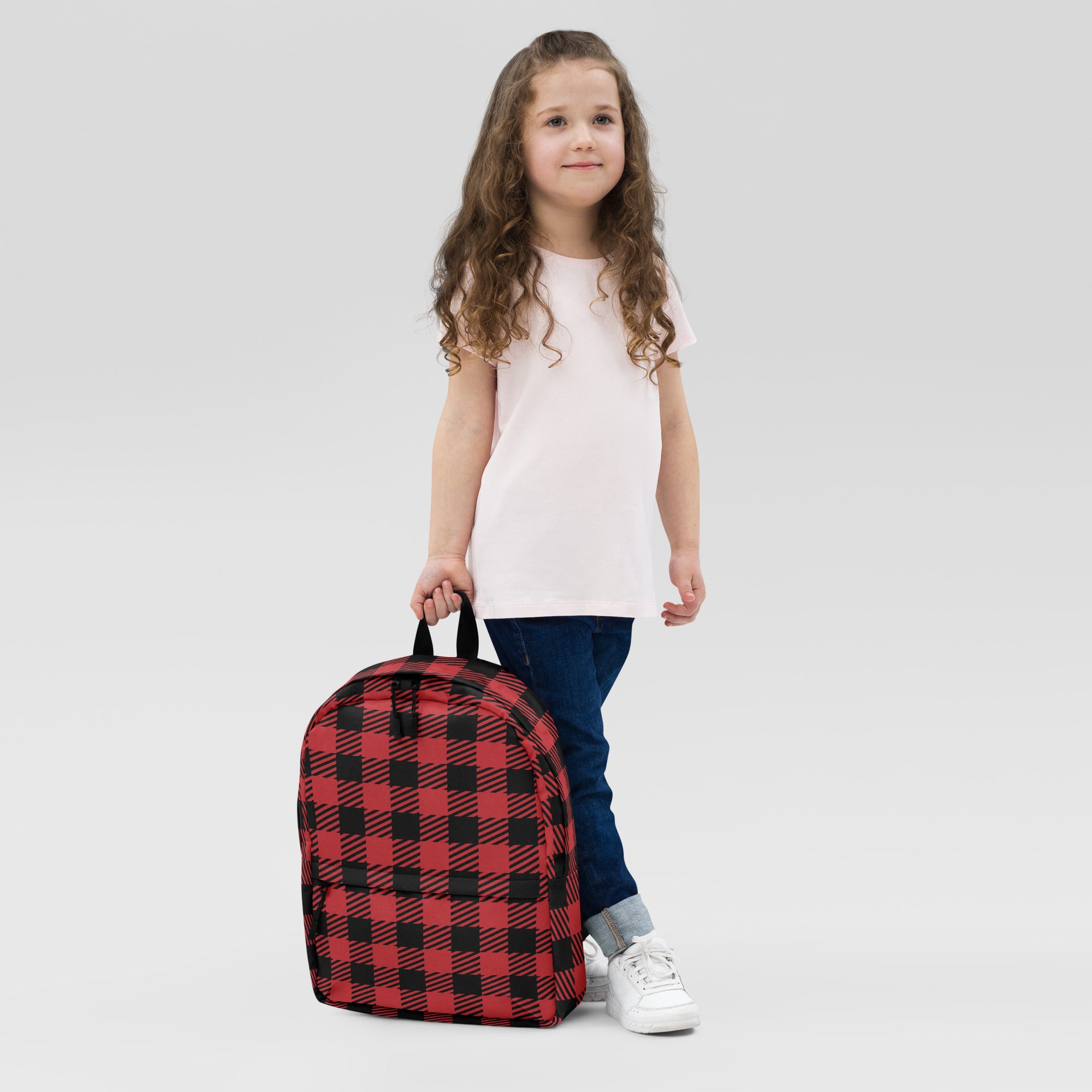 Kids Red Buffalo Plaid Backpack - Water-Resistant School Bag With Adjustable Padded Straps & Breathable Mesh Back