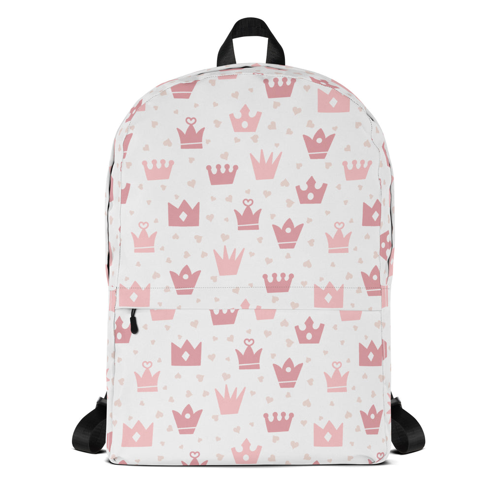 Girls Pink Crowns Backpack - Water-Resistant School Bag With Adjustable Padded Straps & Breathable Mesh Back