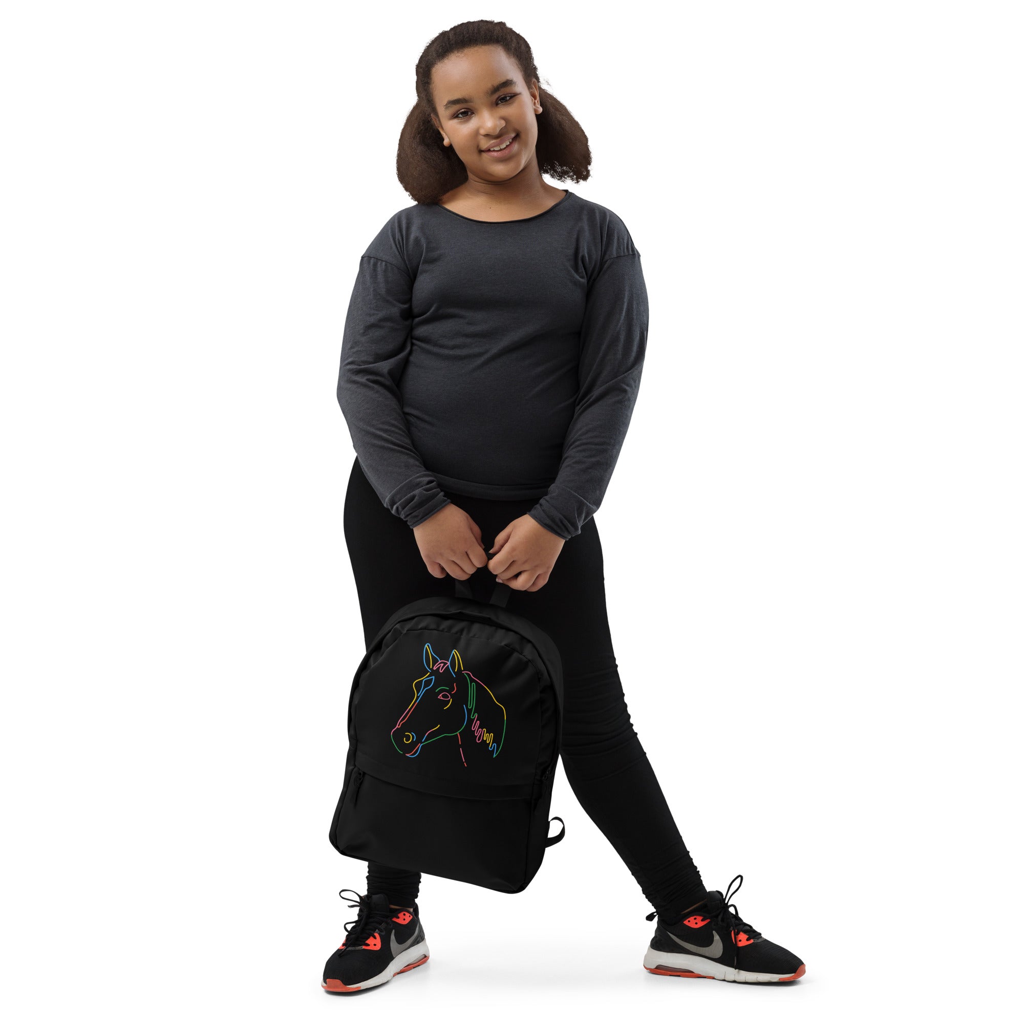 Kids Colorful Horse Outline Backpack - Water-Resistant School Bag With Adjustable Padded Straps & Breathable Mesh Back