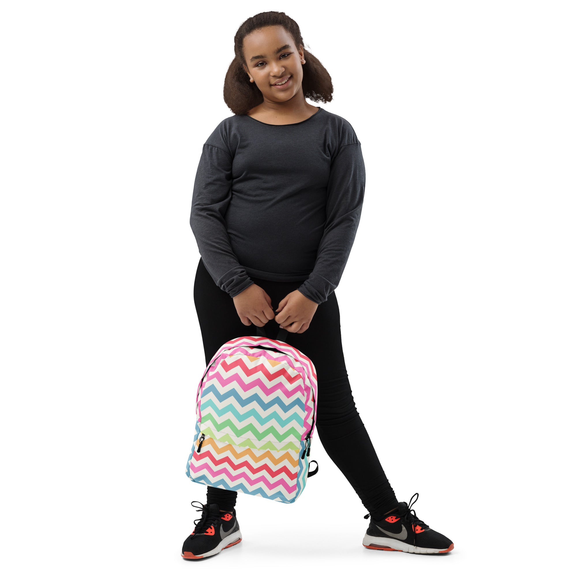 Girls Rainbow Chevron Backpack - Water-Resistant School Bag With Adjustable Padded Straps & Breathable Mesh Back