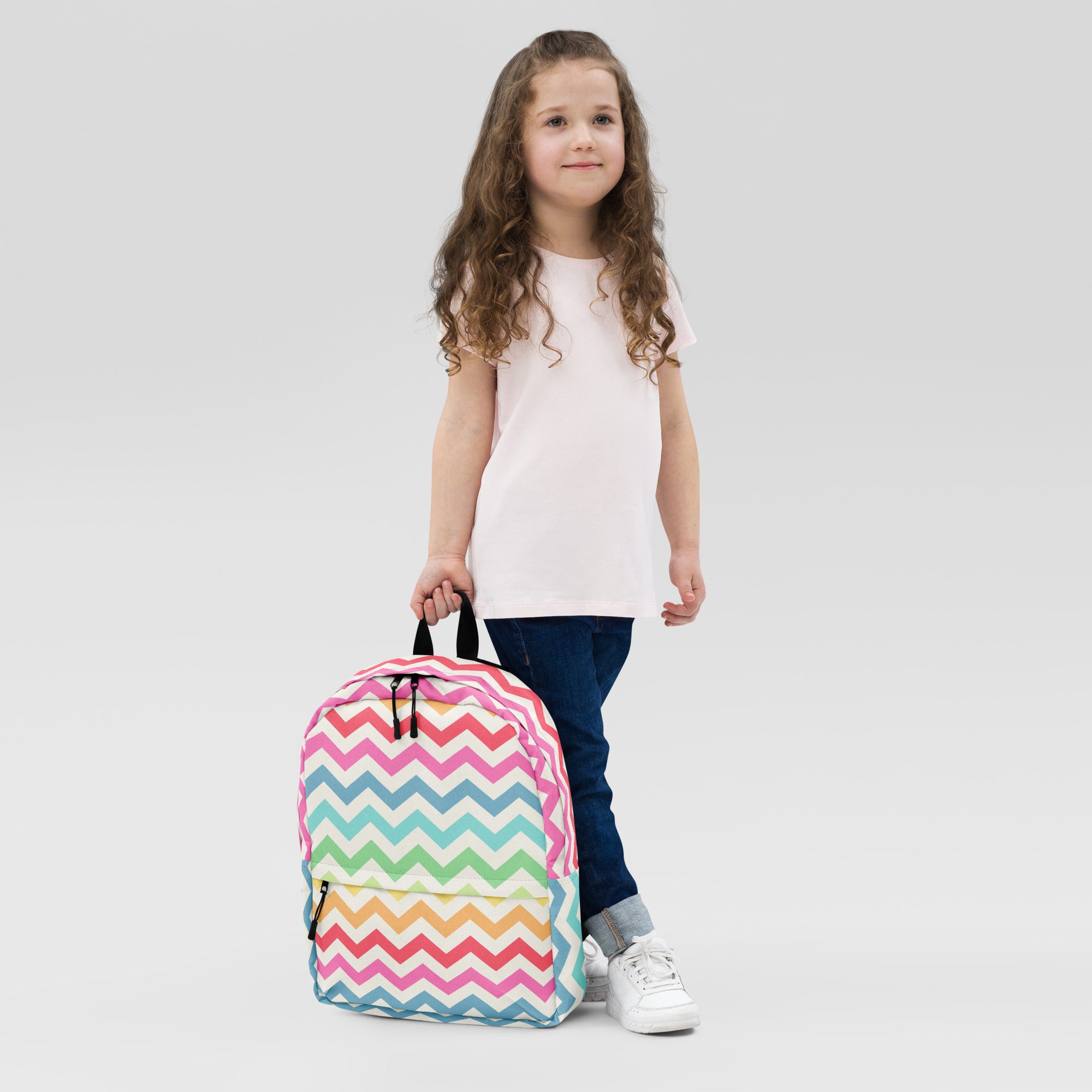 Girls Rainbow Chevron Backpack - Water-Resistant School Bag With Adjustable Padded Straps & Breathable Mesh Back
