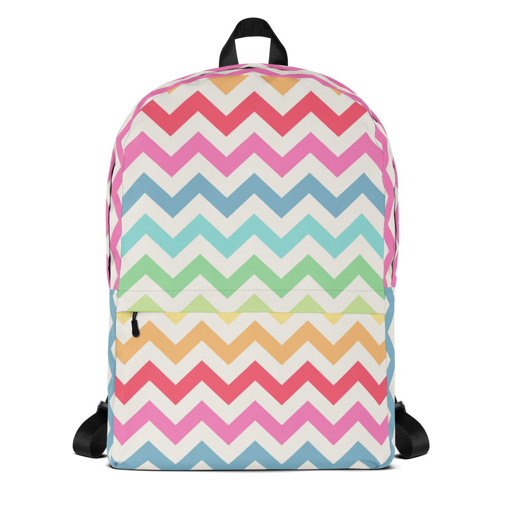 Girls Rainbow Chevron Backpack - Water-Resistant School Bag With Adjustable Padded Straps & Breathable Mesh Back