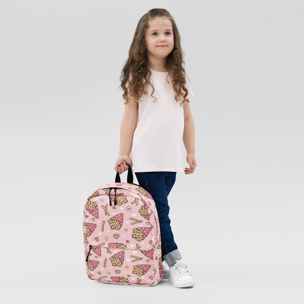Girls Pink French Fries Backpack - Water-Resistant School Bag With Adjustable Padded Straps & Breathable Mesh Back