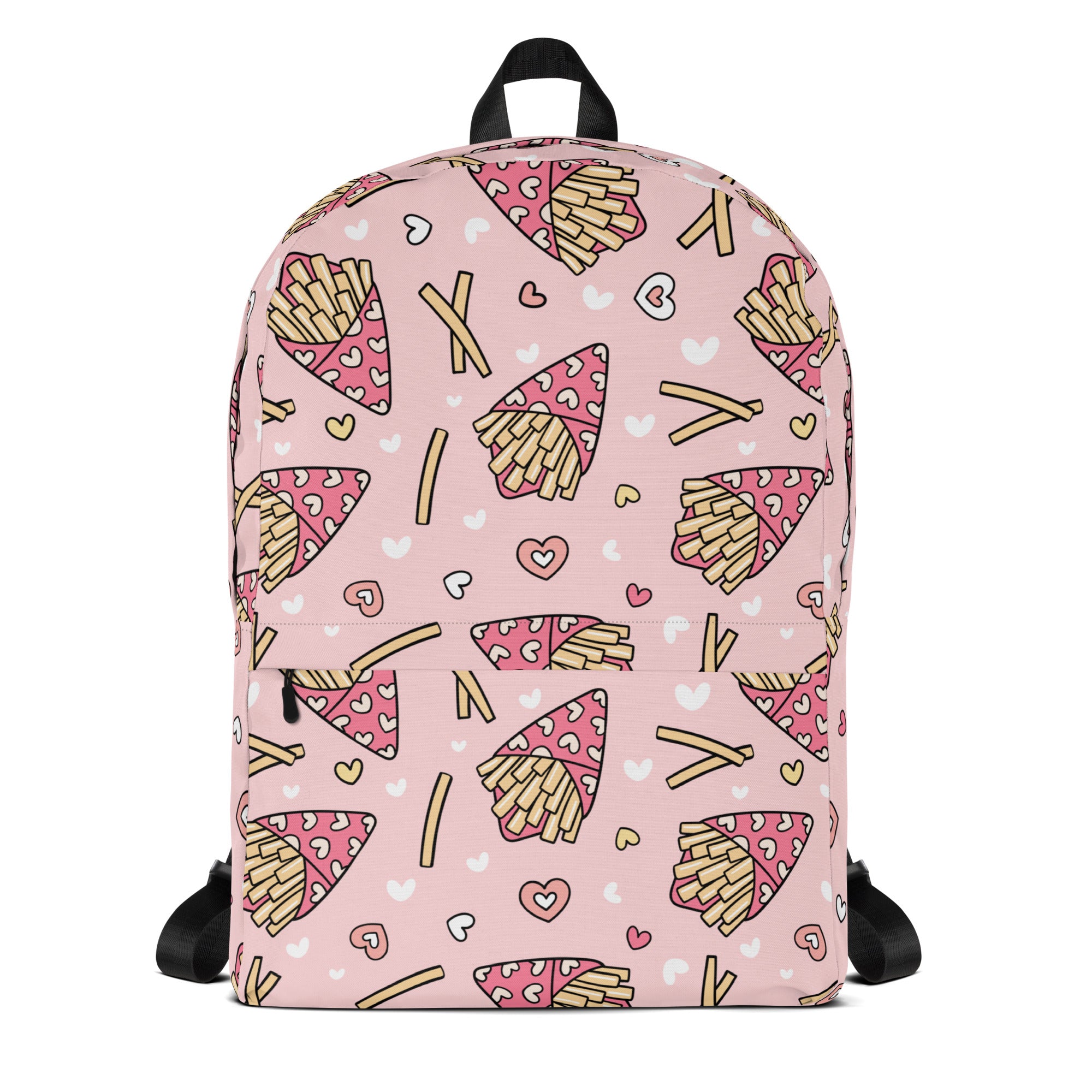 Girls Pink French Fries Backpack - Water-Resistant School Bag With Adjustable Padded Straps & Breathable Mesh Back