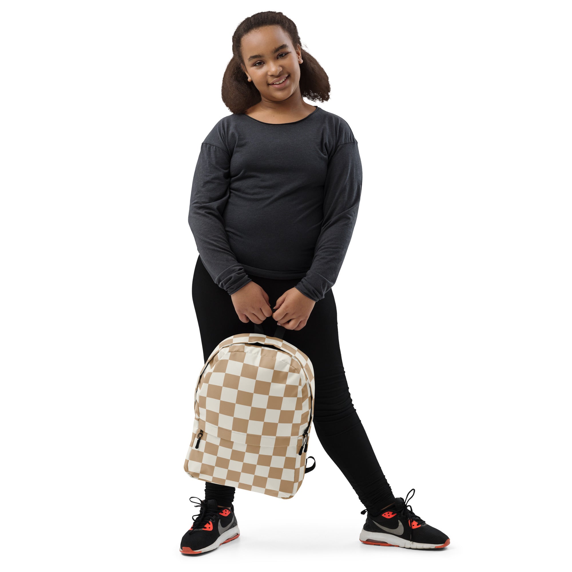 Kids Neutral Checkerboard Backpack - Water-Resistant School Bag With Adjustable Padded Straps & Breathable Mesh Back