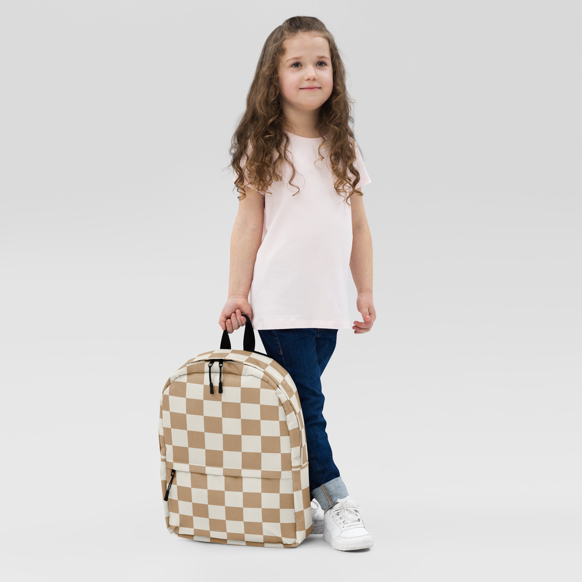 Kids Neutral Checkerboard Backpack - Water-Resistant School Bag With Adjustable Padded Straps & Breathable Mesh Back