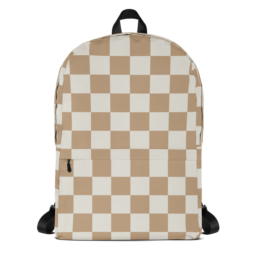 Kids Neutral Checkerboard Backpack - Water-Resistant School Bag With Adjustable Padded Straps & Breathable Mesh Back