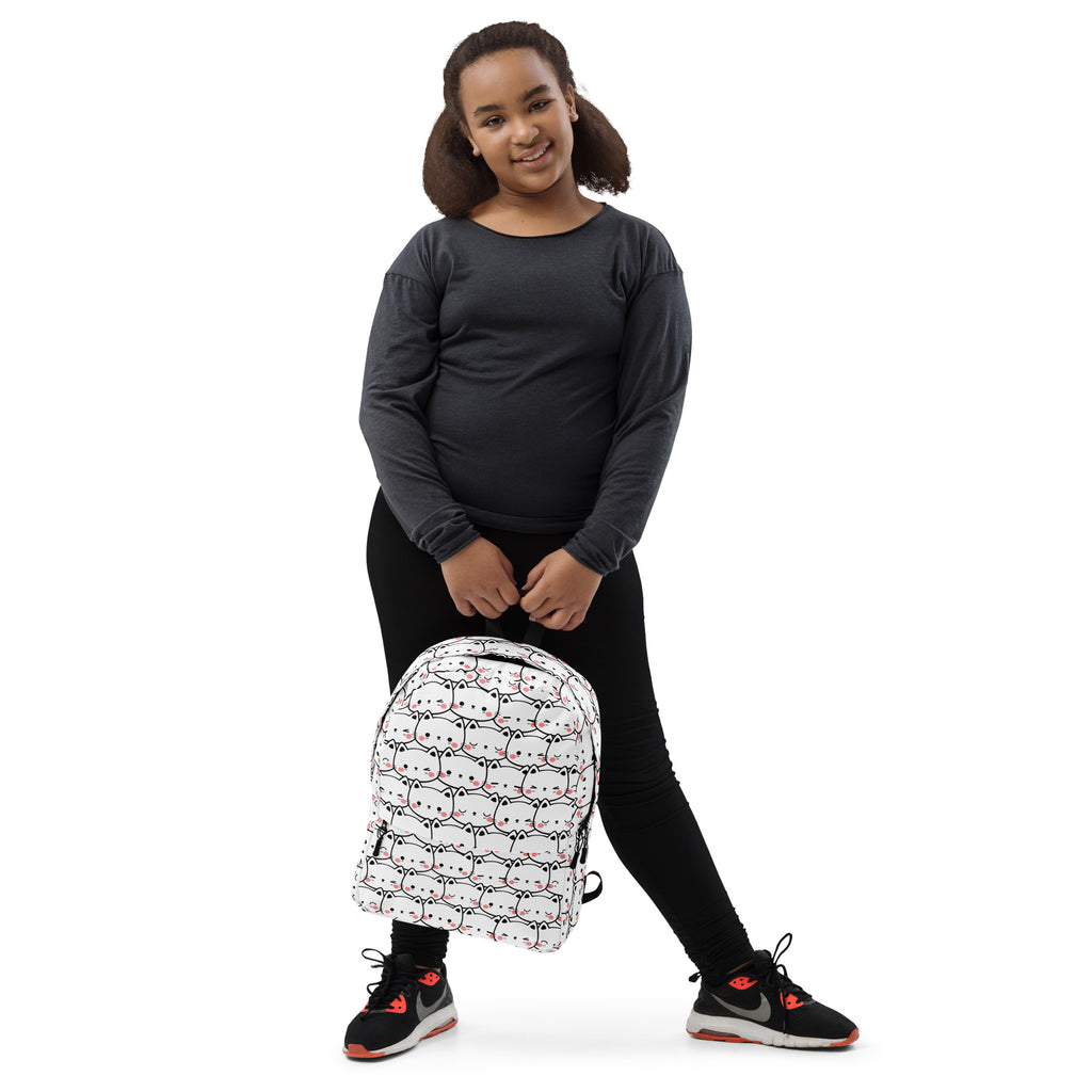 Girls Cat Print Backpack - Water-Resistant School Bag With Adjustable Padded Straps & Breathable Mesh Back