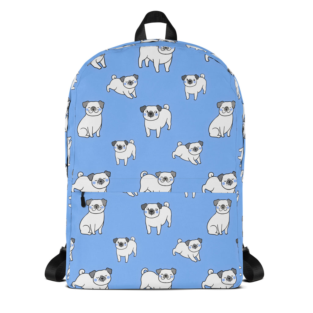 Kids Blue Pug Backpack - Water-Resistant School Bag With Adjustable Padded Straps & Breathable Mesh Back