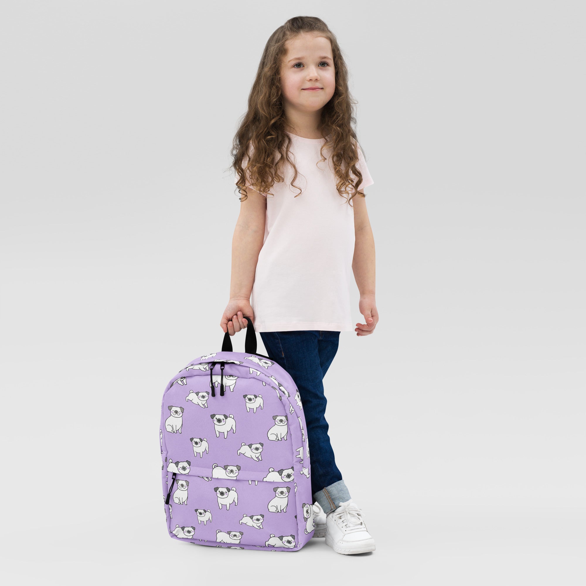 Kids Purple Pug Backpack - Water-Resistant School Bag With Adjustable Padded Straps & Breathable Mesh Back