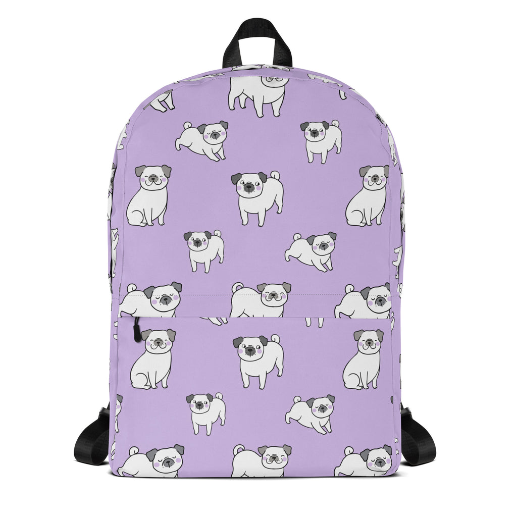 Kids Purple Pug Backpack - Water-Resistant School Bag With Adjustable Padded Straps & Breathable Mesh Back