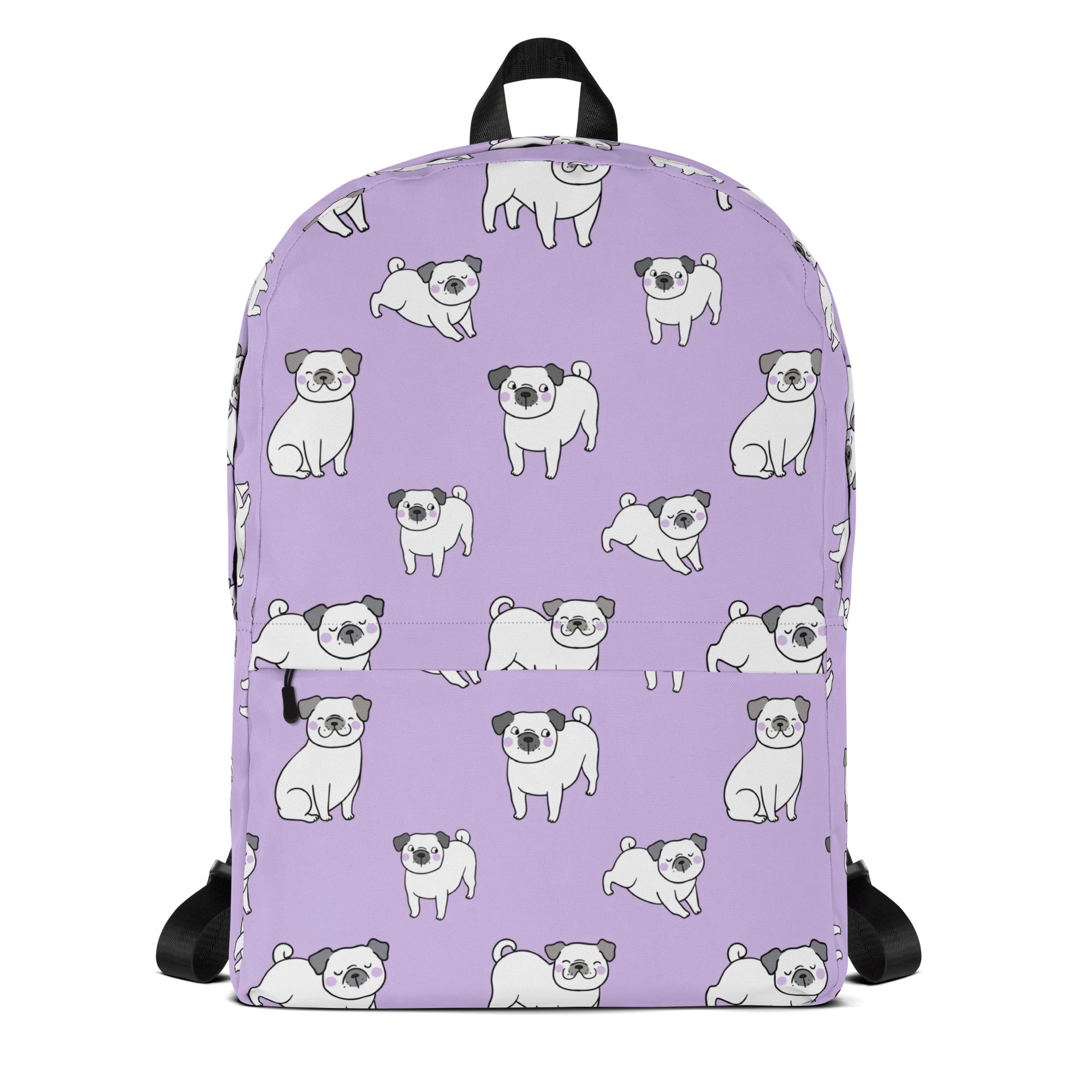 Kids Purple Pug Backpack - Water-Resistant School Bag With Adjustable Padded Straps & Breathable Mesh Back