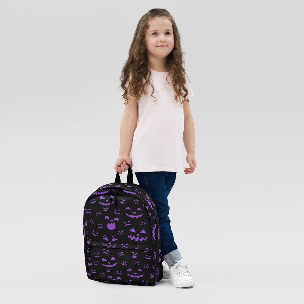 Kids Purple Jack-O’-Lantern Halloween Backpack - Water-Resistant School Bag With Adjustable Padded Straps & Breathable Mesh Back