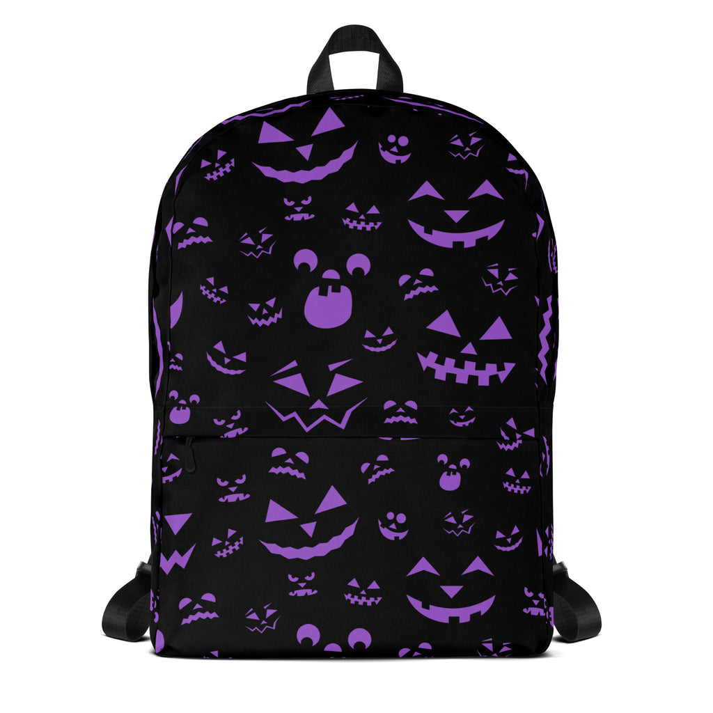 Kids Purple Jack-O’-Lantern Halloween Backpack - Water-Resistant School Bag With Adjustable Padded Straps & Breathable Mesh Back