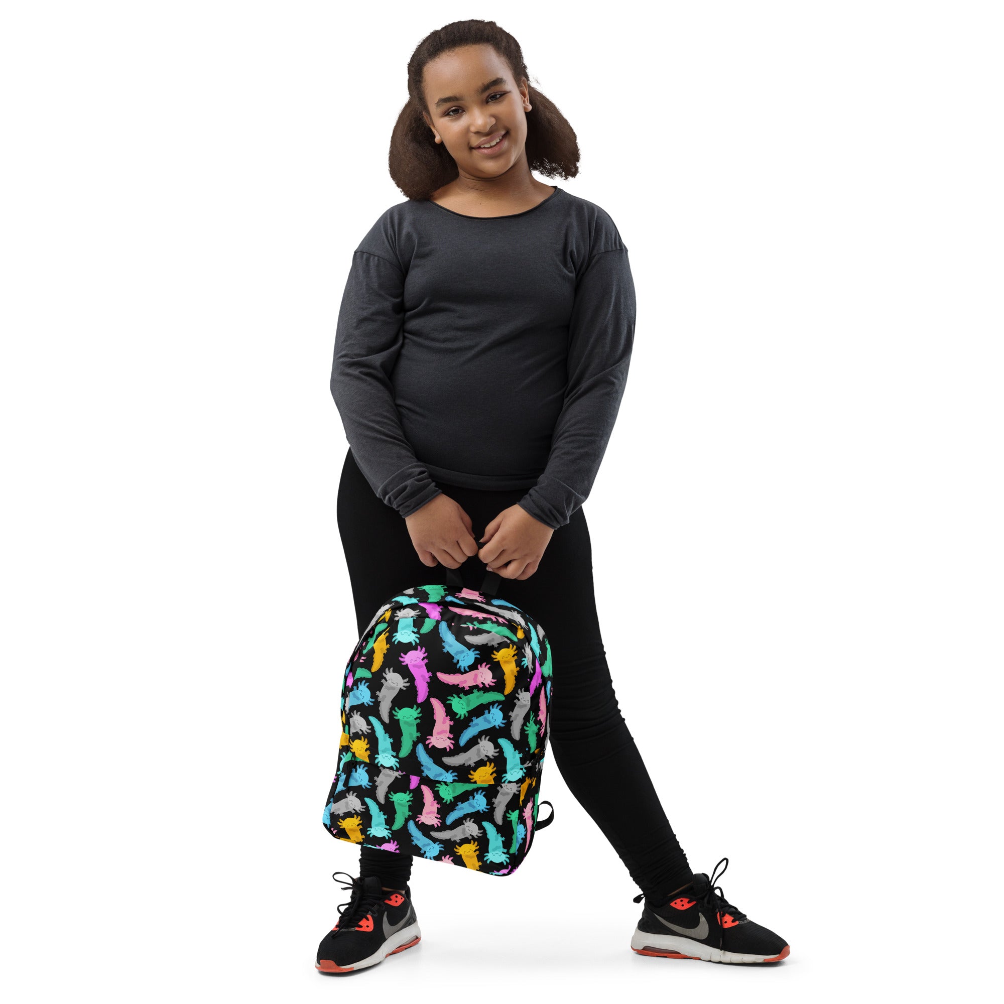 Girls Colorful Axolotl Backpack - Water-Resistant School Bag With Adjustable Padded Straps & Breathable Mesh Back
