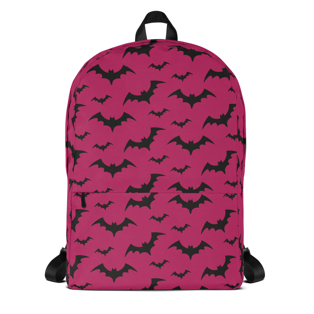 Girls Dark Pink Bats Backpack - Water-Resistant School Bag With Adjustable Padded Straps & Breathable Mesh Back