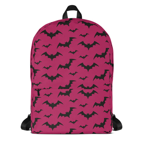 Girls Dark Pink Bats Backpack - Water-Resistant School Bag With Adjustable Padded Straps & Breathable Mesh Back