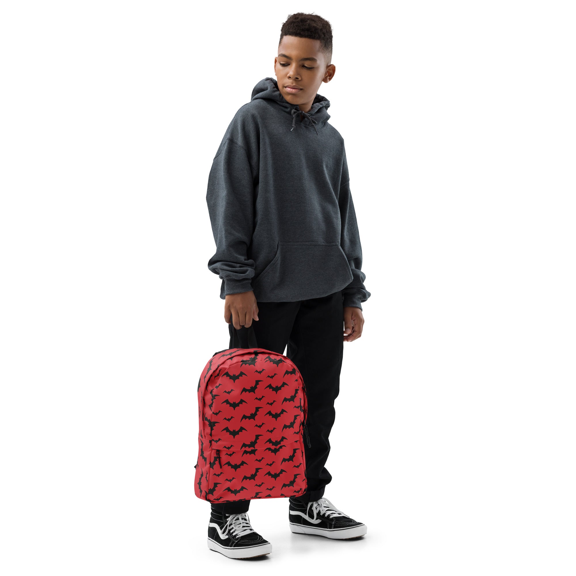 Kids Red Bats Backpack - Water-Resistant School Bag With Adjustable Padded Straps & Breathable Mesh Back