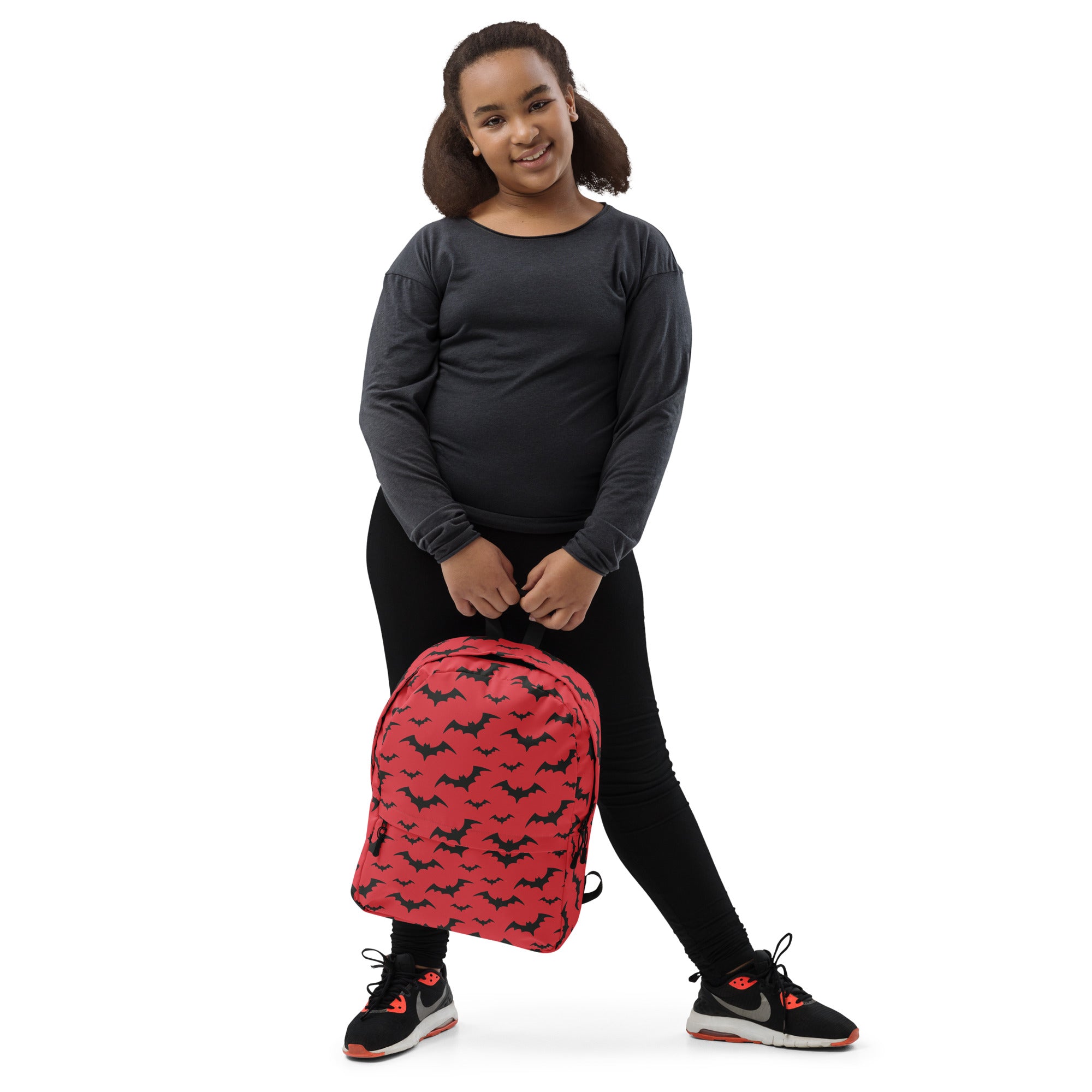 Kids Red Bats Backpack - Water-Resistant School Bag With Adjustable Padded Straps & Breathable Mesh Back