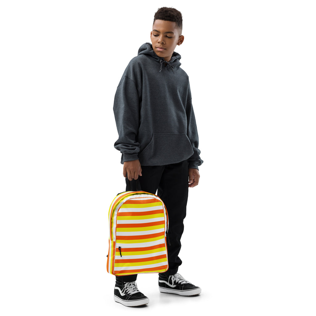 Kids Candy Corn Stripes Backpack - Water-Resistant School Bag With Adjustable Padded Straps & Breathable Mesh Back