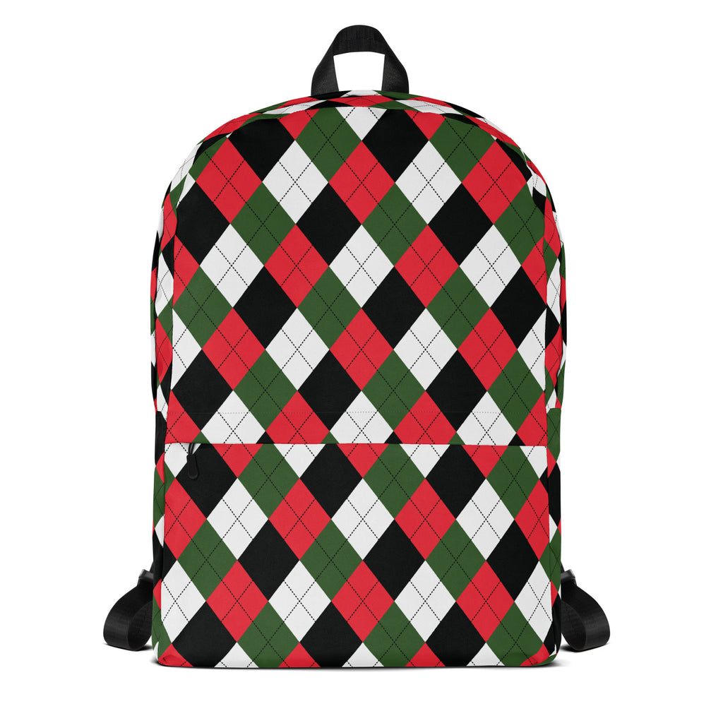 Kids Christmas Argyle Backpack - Water-Resistant School Bag With Adjustable Padded Straps & Breathable Mesh Back