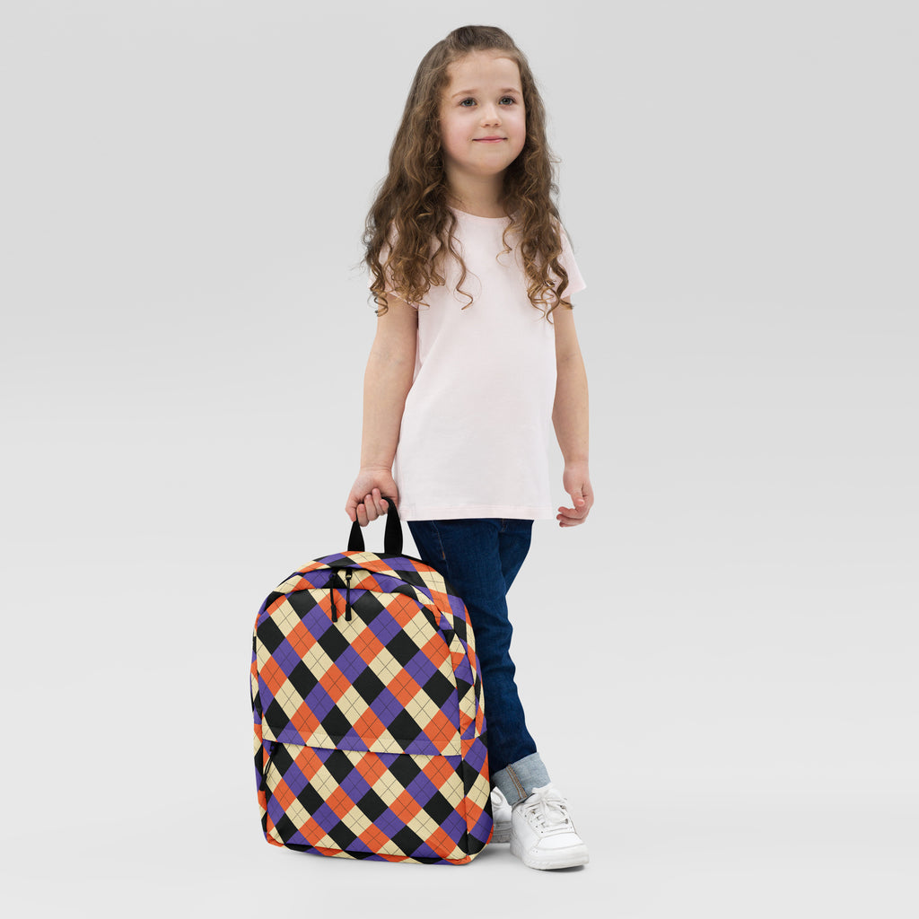 Kids Halloween Argyle Backpack - Water-Resistant School Bag With Adjustable Padded Straps & Breathable Mesh Back