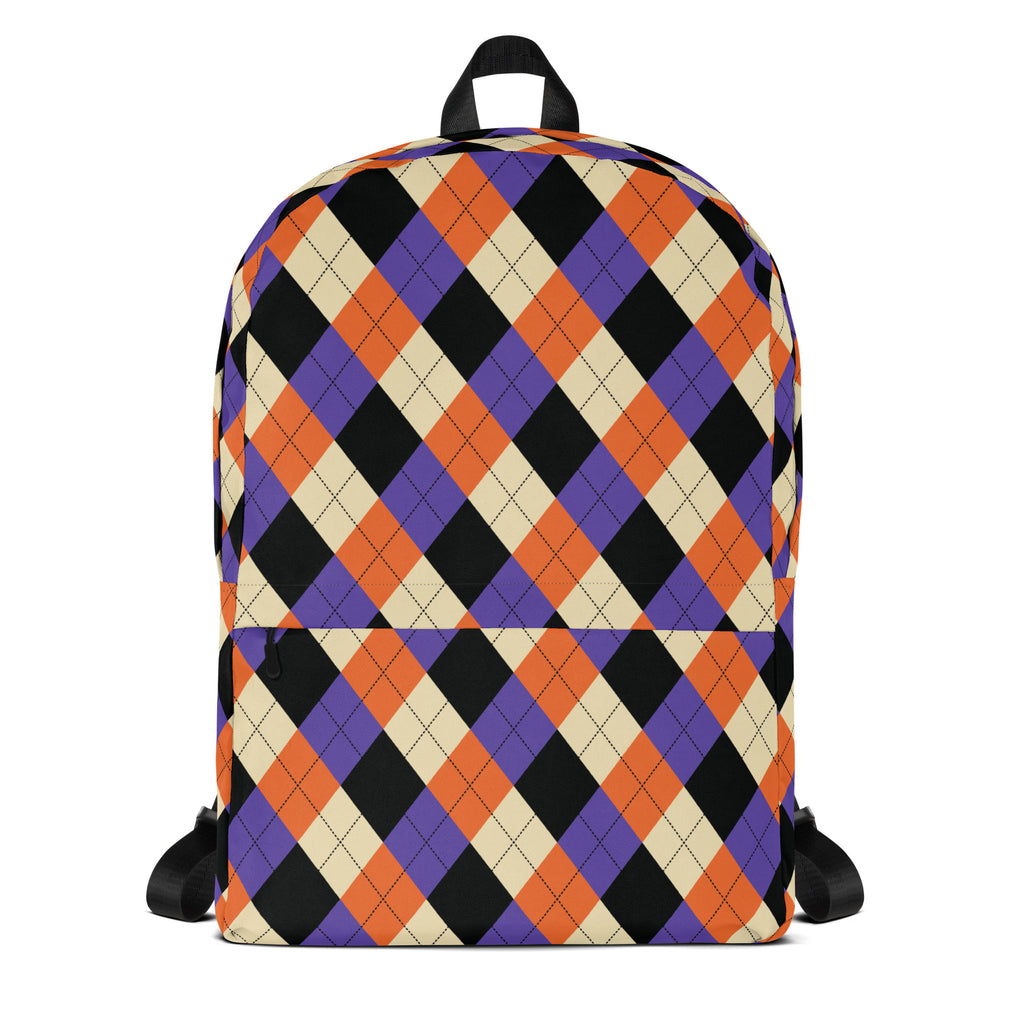 Kids Halloween Argyle Backpack - Water-Resistant School Bag With Adjustable Padded Straps & Breathable Mesh Back