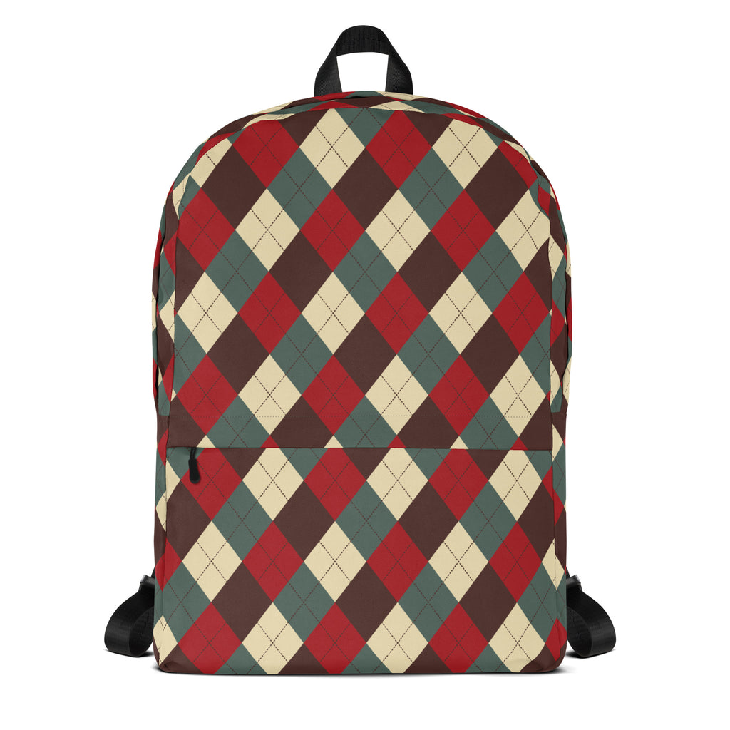 Kids Rustic Argyle Christmas Backpack - Water-Resistant School Bag With Adjustable Padded Straps & Breathable Mesh Back