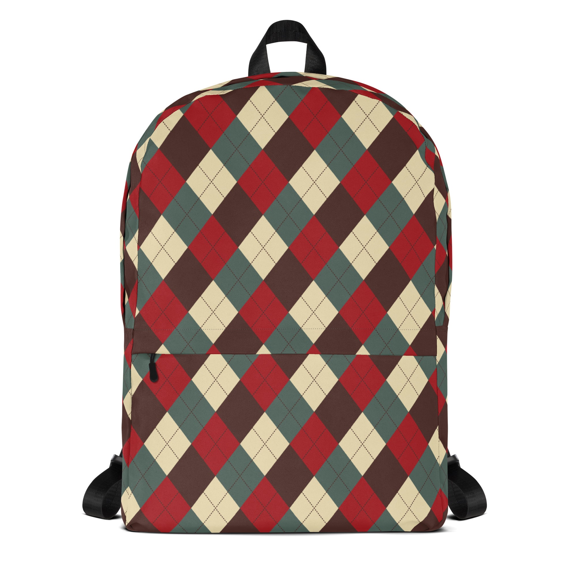 Kids Rustic Argyle Christmas Backpack - Water-Resistant School Bag With Adjustable Padded Straps & Breathable Mesh Back