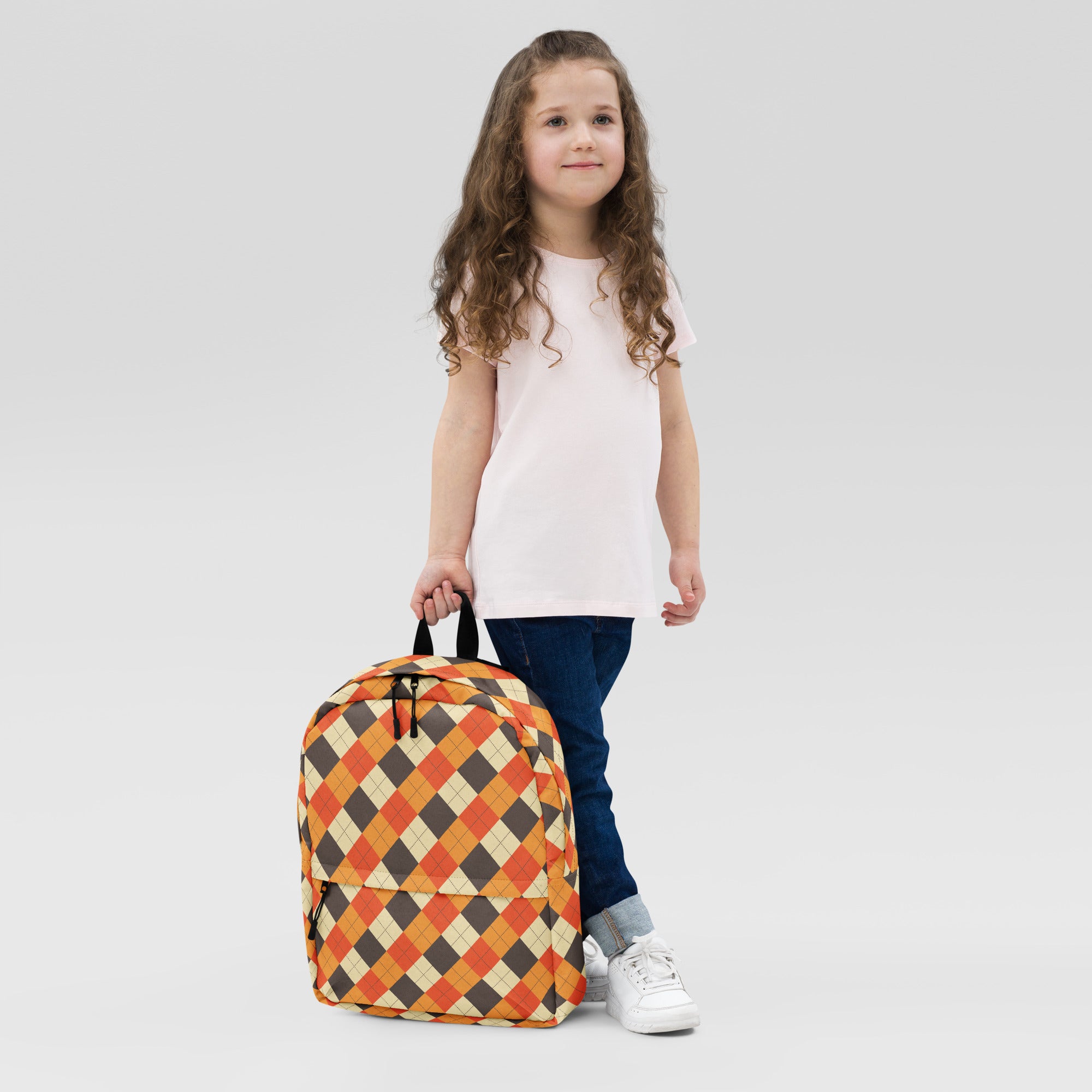 Kids Autumn Argyle Backpack - Water-Resistant School Bag With Adjustable Padded Straps & Breathable Mesh Back