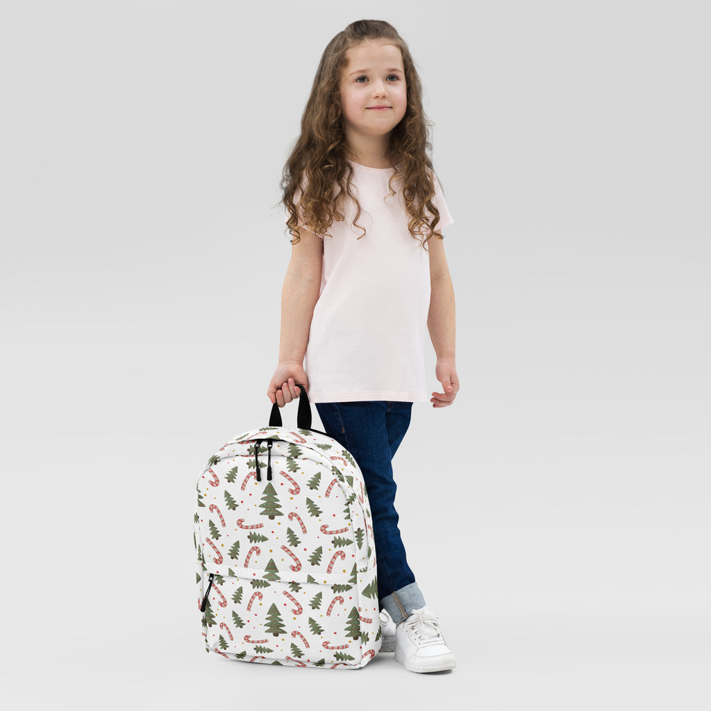 Kids Candy Cane Christmas Tree Backpack - Water-Resistant School Bag With Adjustable Padded Straps & Breathable Mesh Back