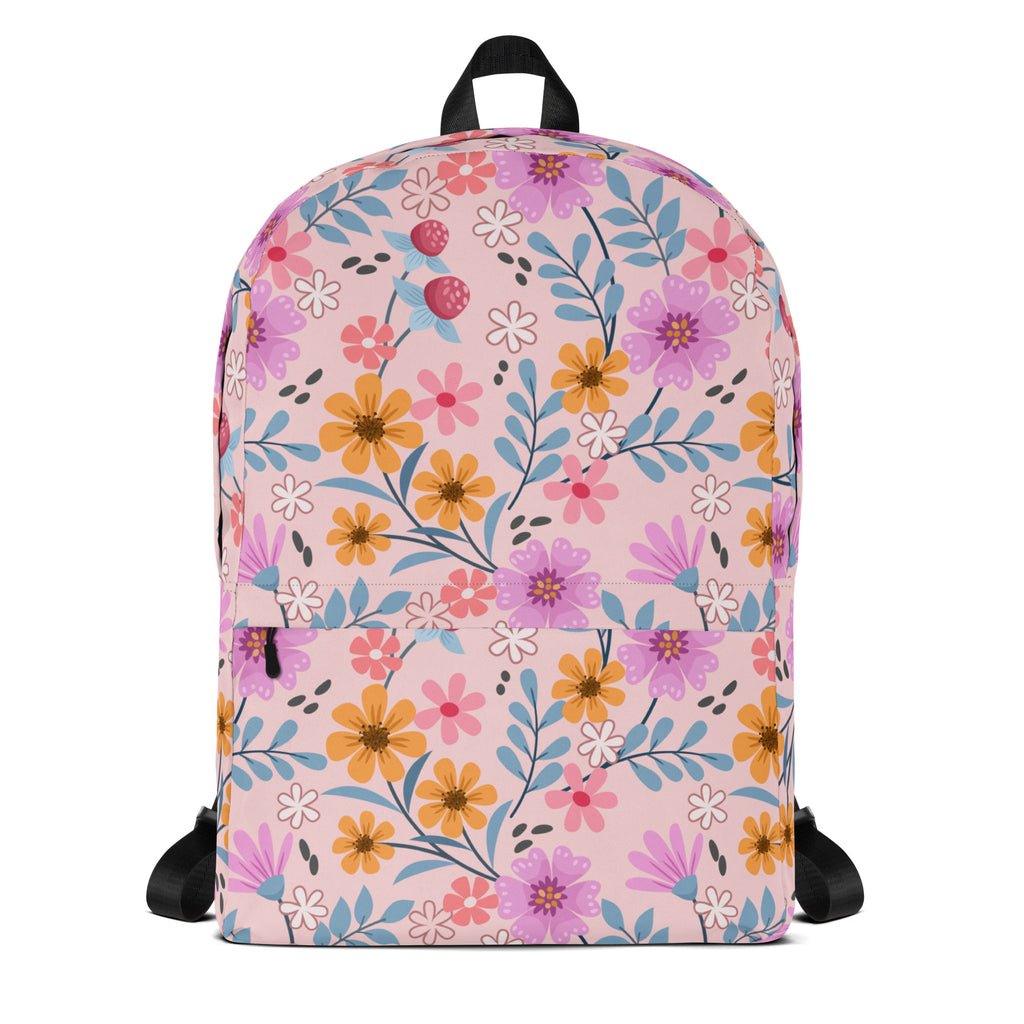 Girls Pink Floral Backpack - Water-Resistant School Bag With Adjustable Padded Straps & Breathable Mesh Back