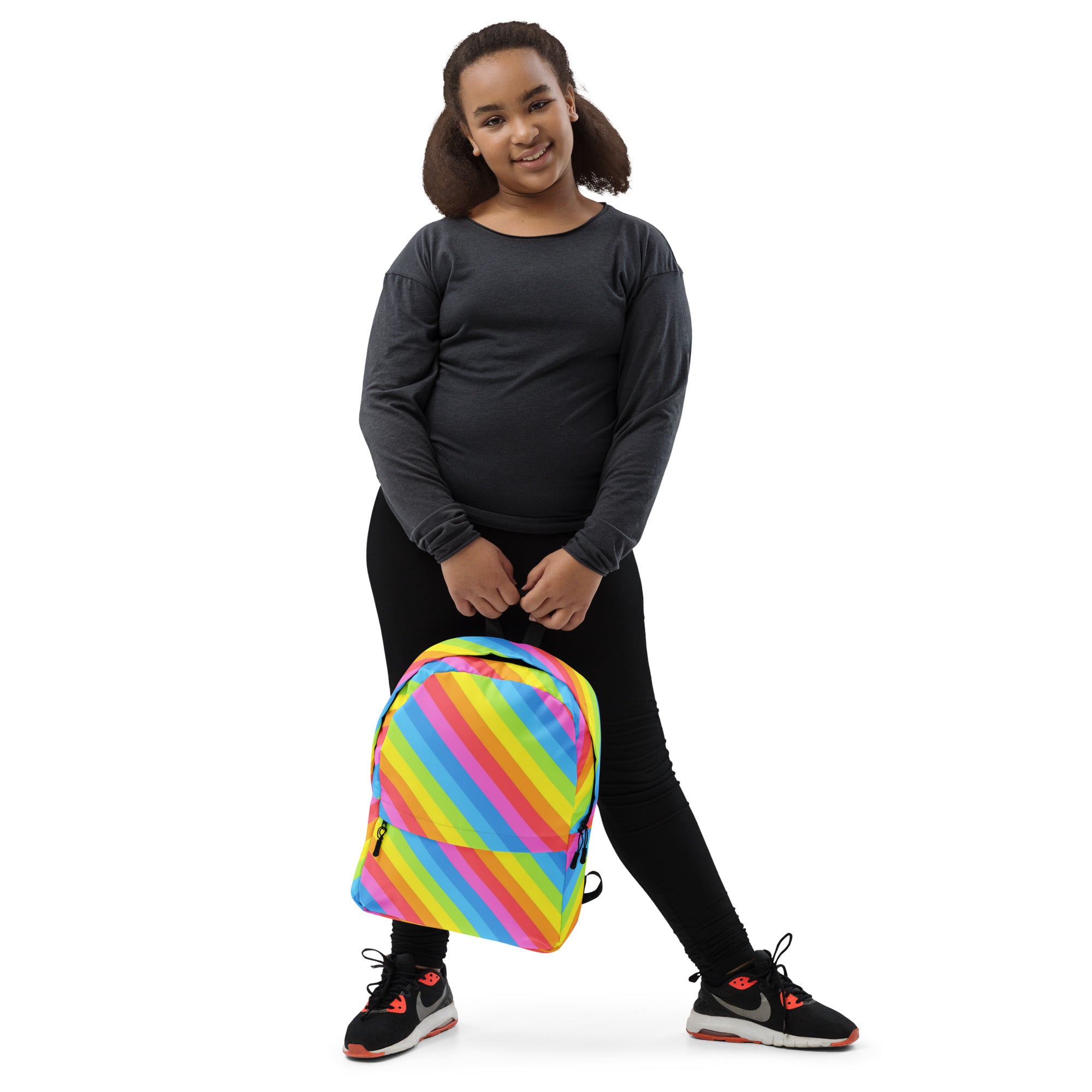 Girls Rainbow Stripe Backpack - Water-Resistant School Bag With Adjustable Padded Straps & Breathable Mesh Back