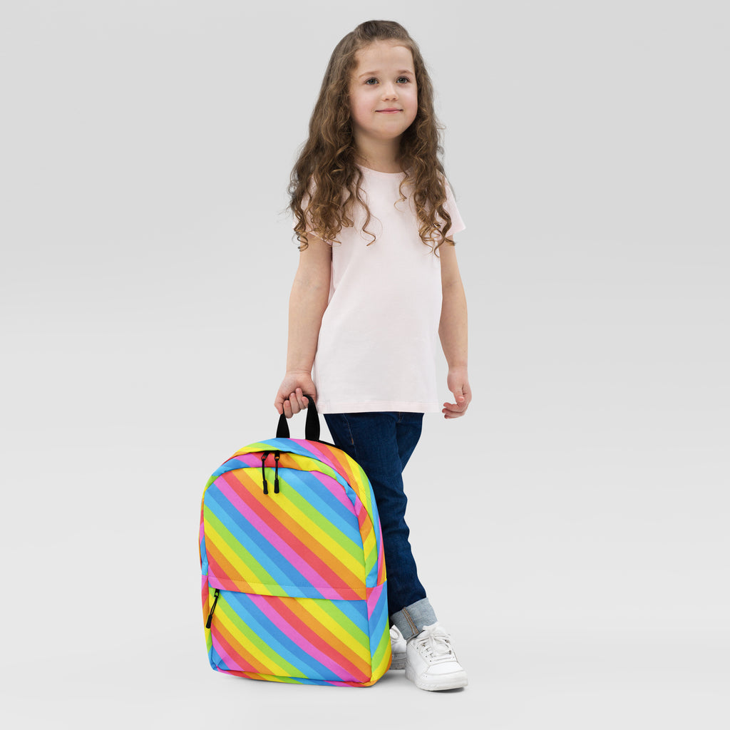 Girls Rainbow Stripe Backpack - Water-Resistant School Bag With Adjustable Padded Straps & Breathable Mesh Back