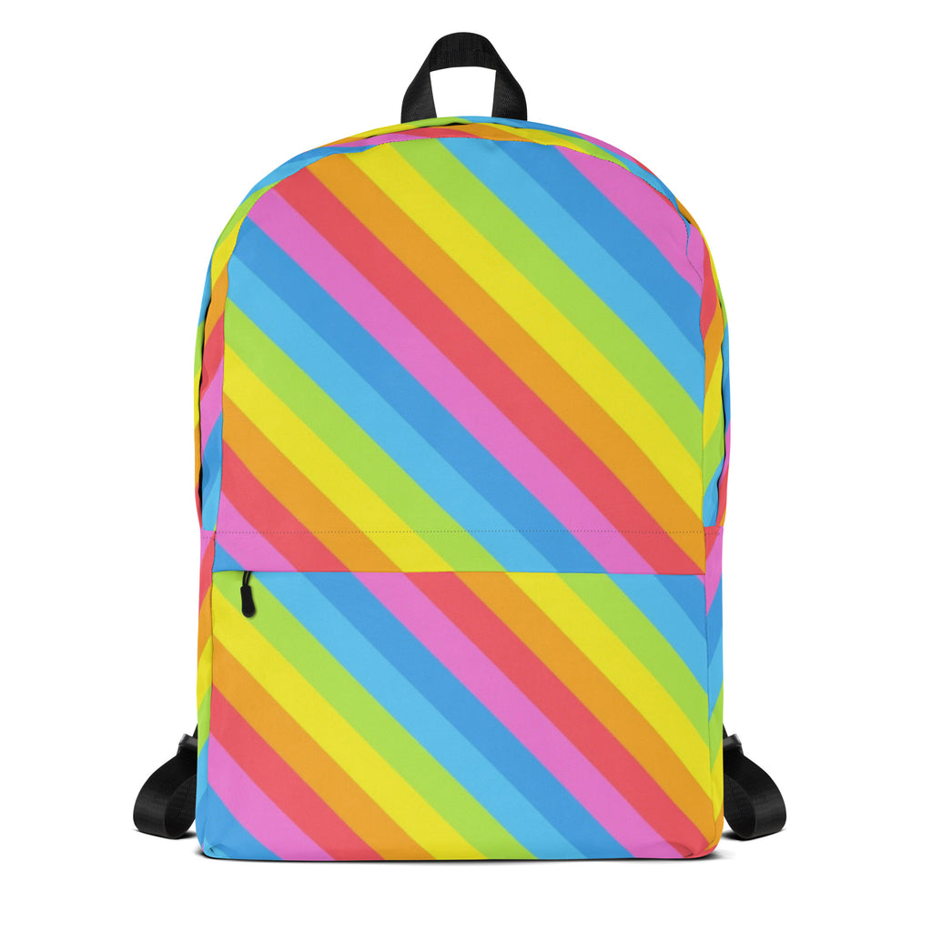 Girls Rainbow Stripe Backpack - Water-Resistant School Bag With Adjustable Padded Straps & Breathable Mesh Back