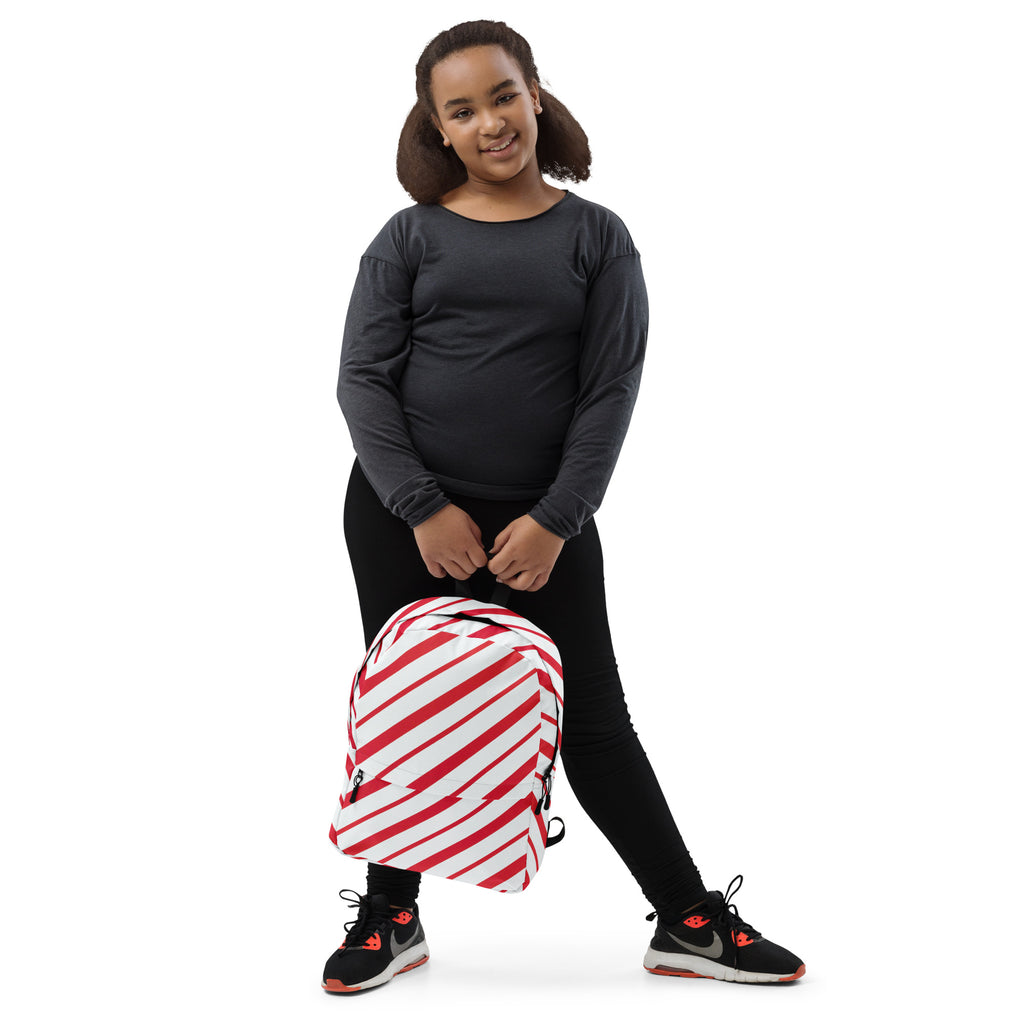 Kids Candy Cane Stripe Backpack - Water-Resistant School Bag With Adjustable Padded Straps & Breathable Mesh Back