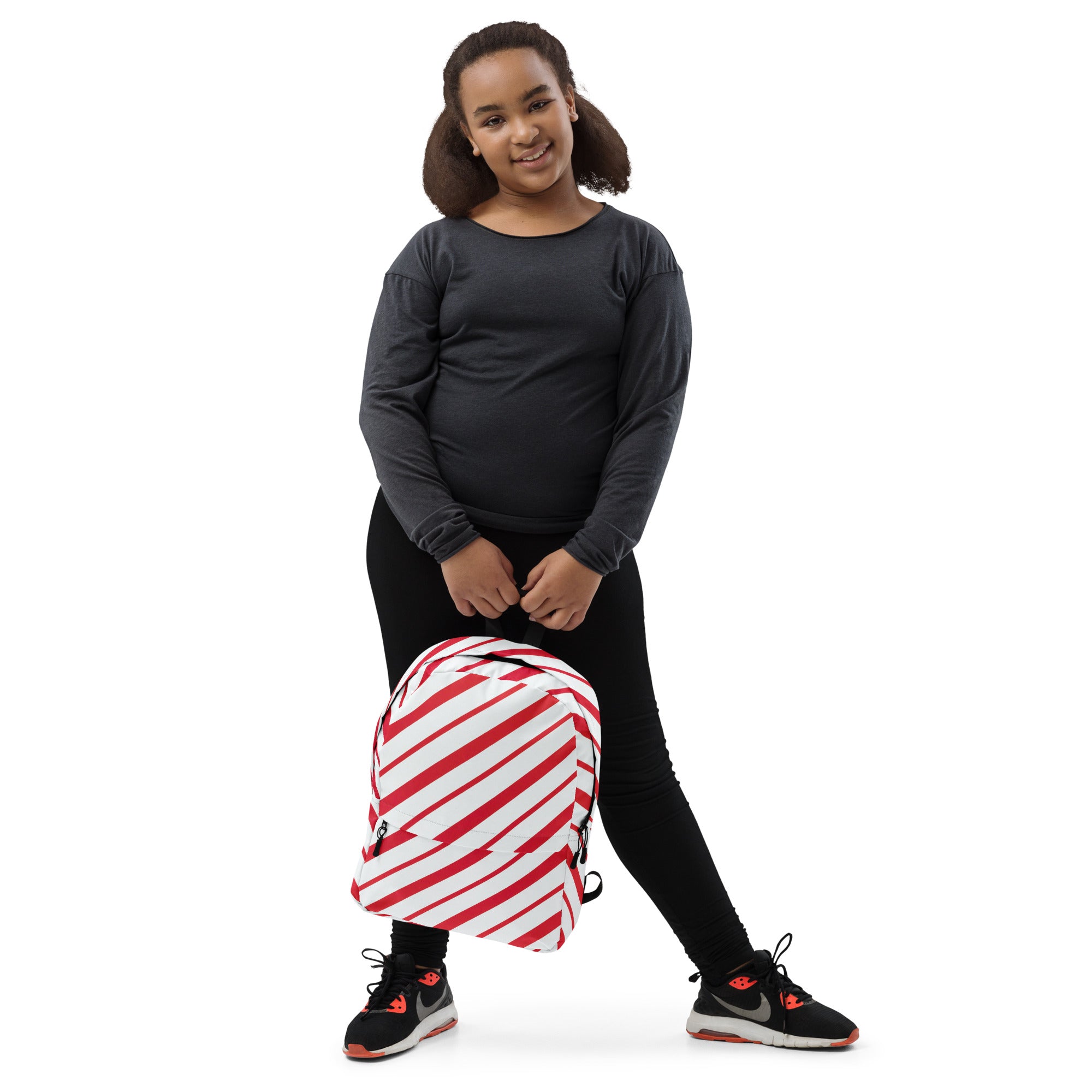 Kids Candy Cane Stripe Backpack - Water-Resistant School Bag With Adjustable Padded Straps & Breathable Mesh Back