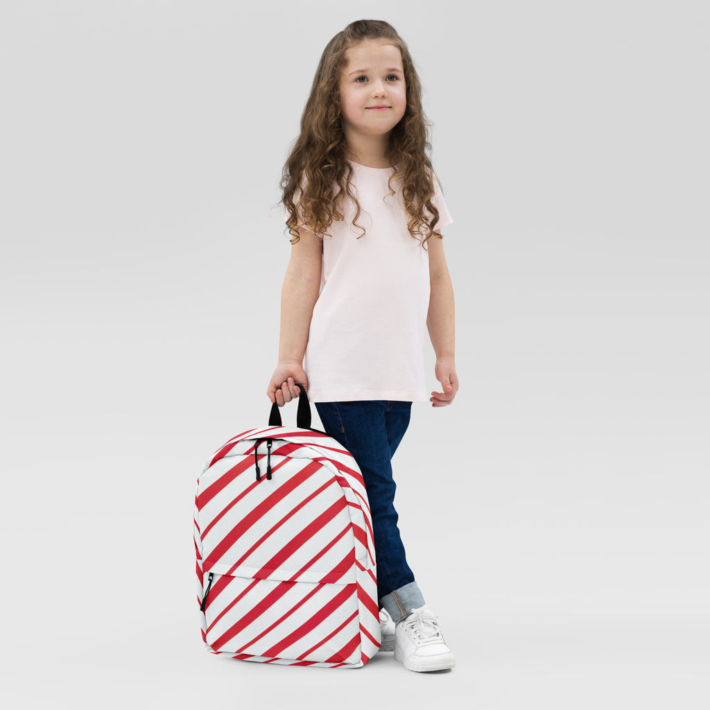 Kids Candy Cane Stripe Backpack - Water-Resistant School Bag With Adjustable Padded Straps & Breathable Mesh Back
