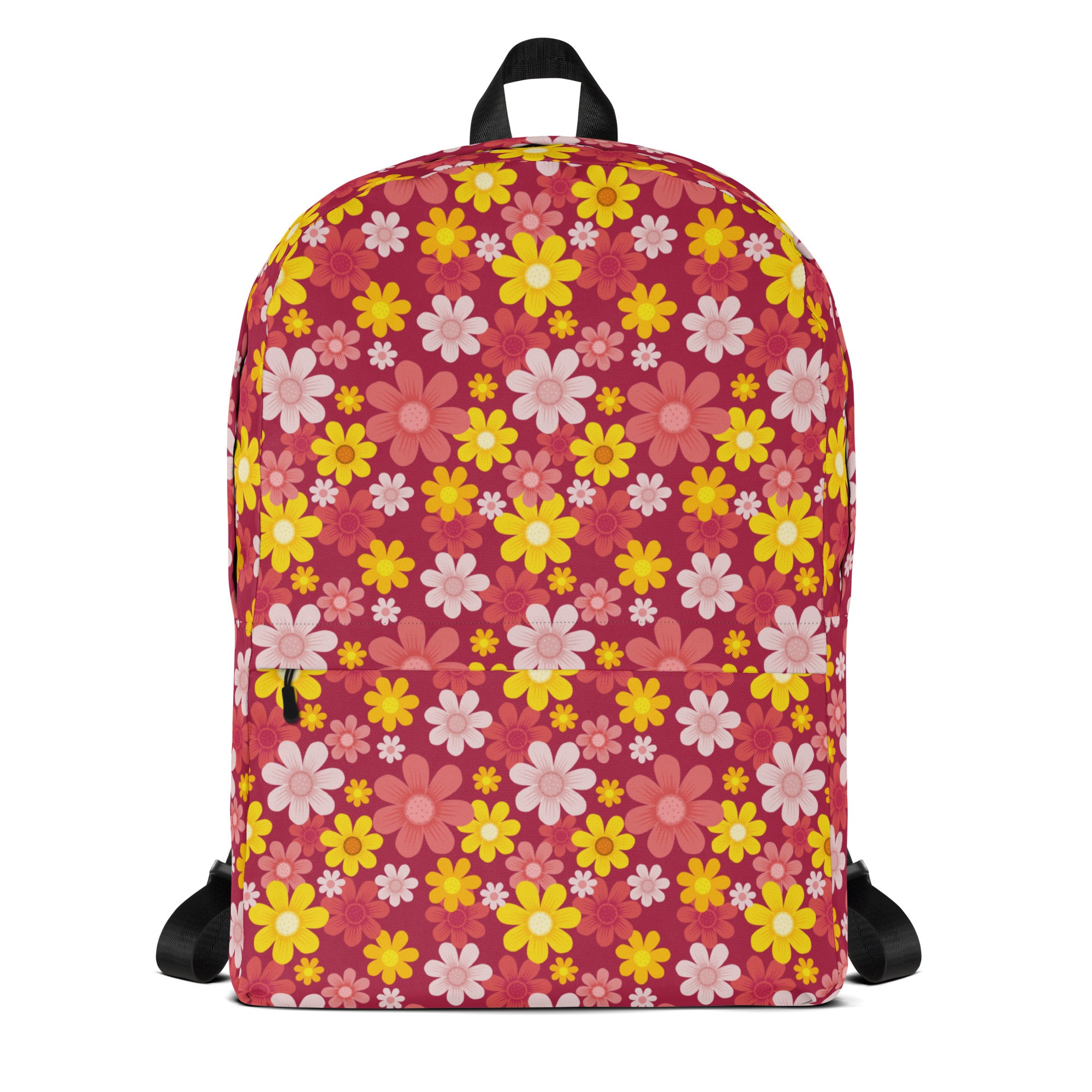 Girls Red Floral Backpack - Water-Resistant School Bag With Adjustable Padded Straps & Breathable Mesh Back