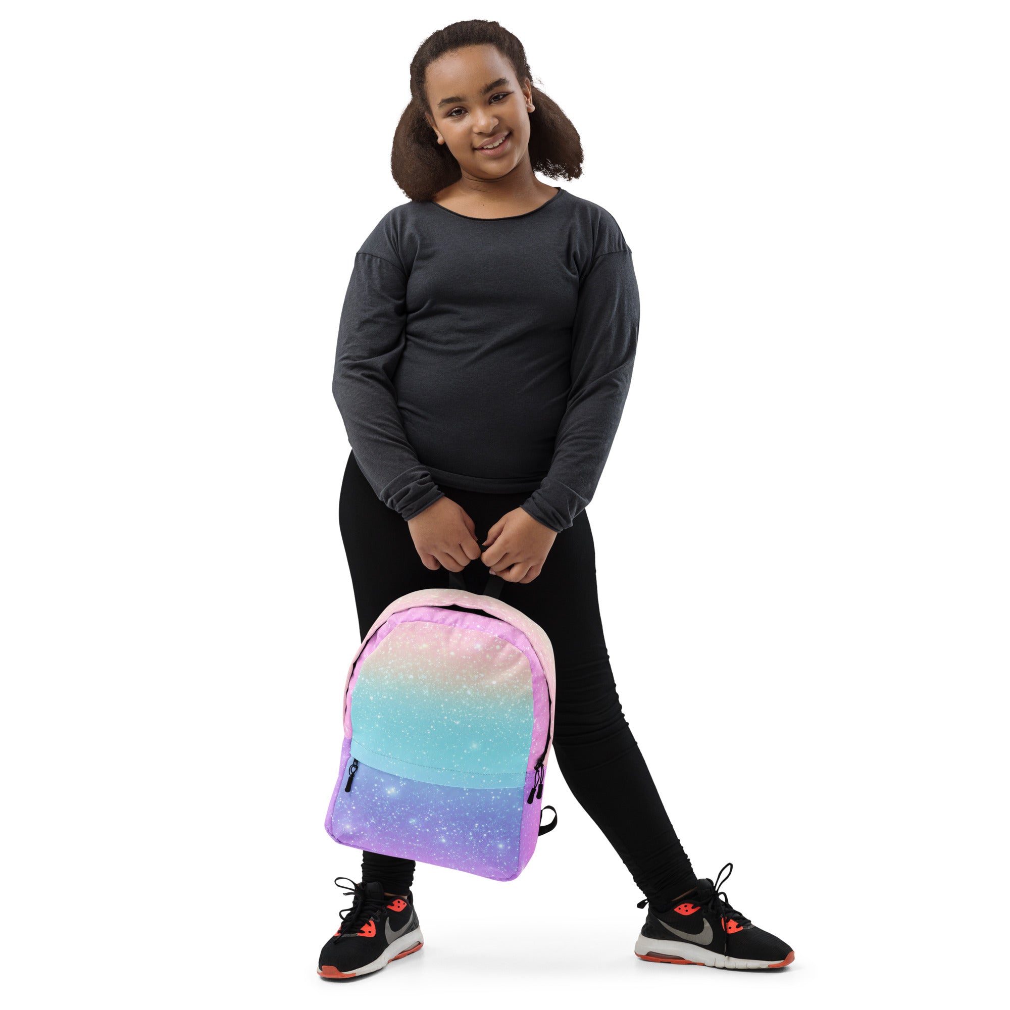 Girls Faux Sparkle Effect Rainbow Backpack - Water-Resistant School Bag With Adjustable Padded Straps & Breathable Mesh Back