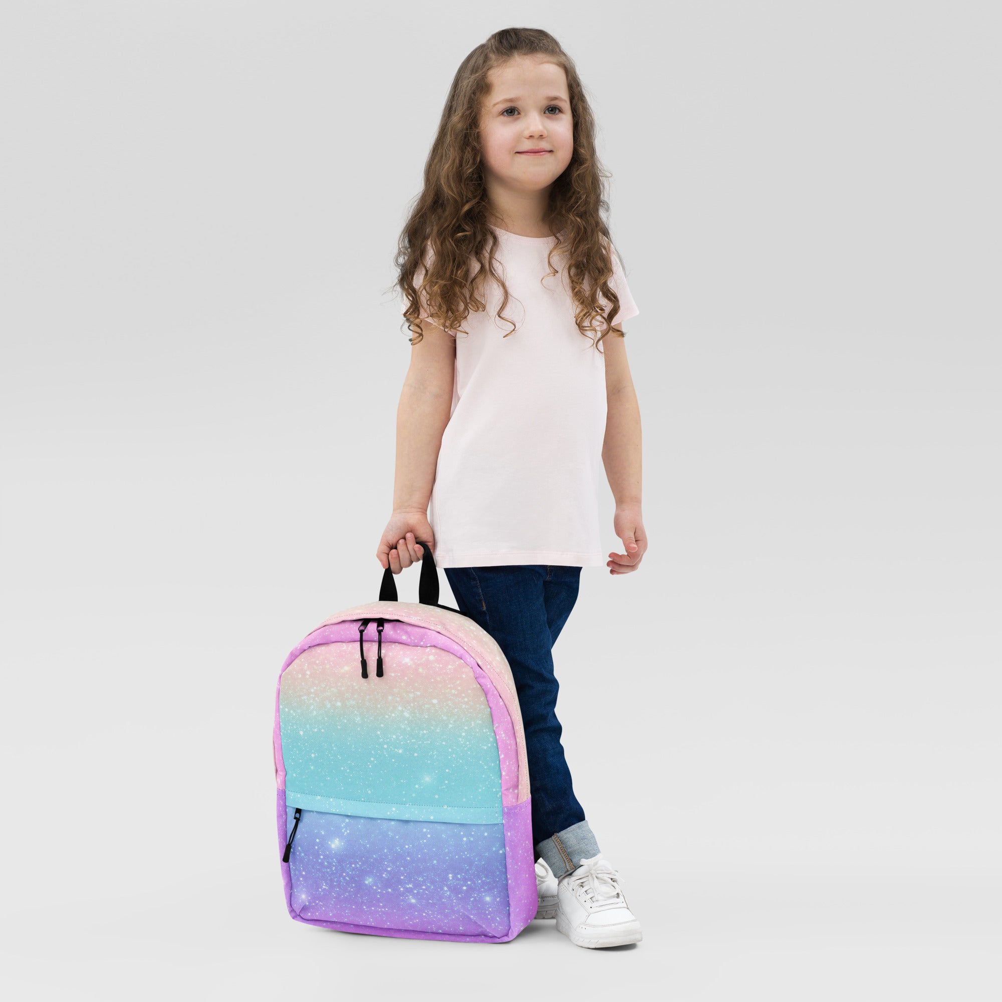Girls Faux Sparkle Effect Rainbow Backpack - Water-Resistant School Bag With Adjustable Padded Straps & Breathable Mesh Back