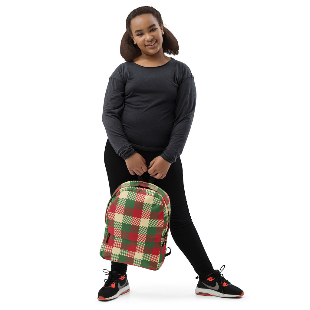 Kids Christmas Plaid Backpack - Water-Resistant School Bag With Adjustable Padded Straps & Breathable Mesh Back