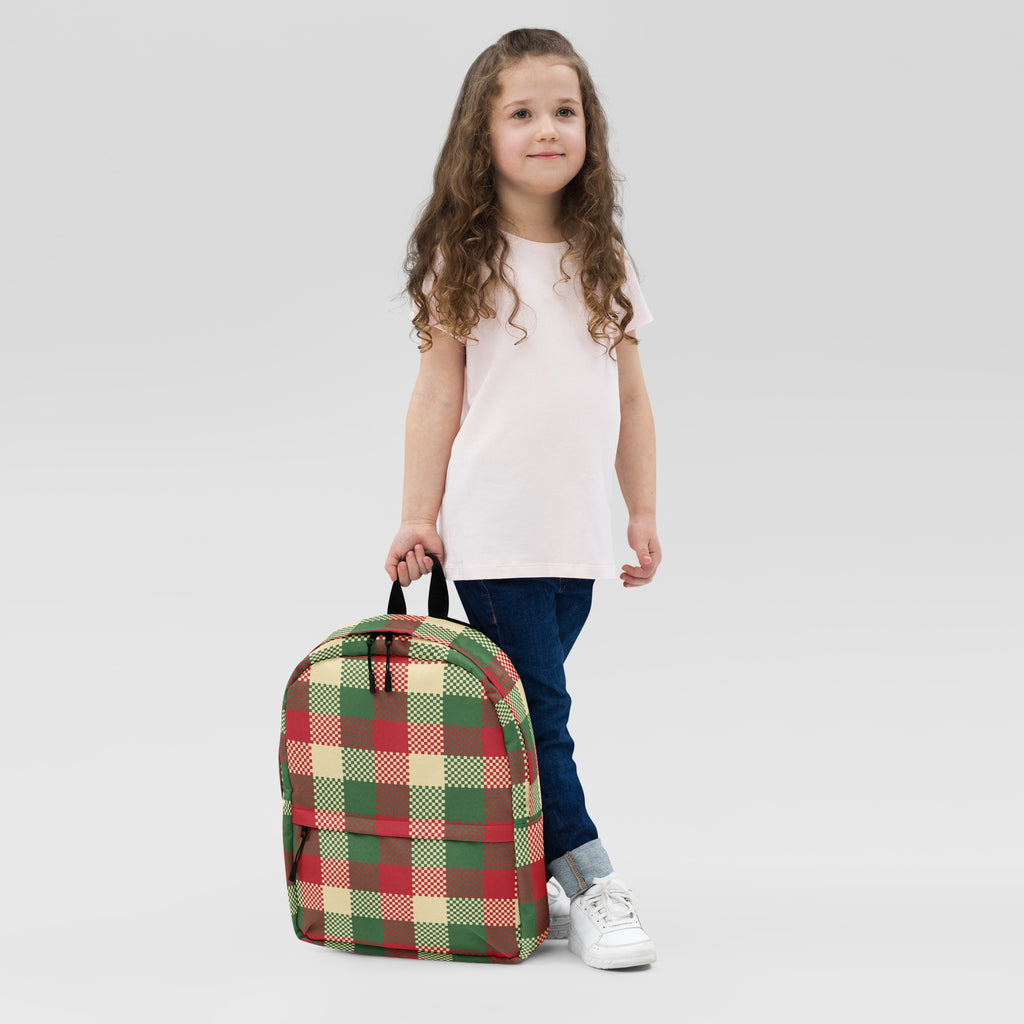 Kids Christmas Plaid Backpack - Water-Resistant School Bag With Adjustable Padded Straps & Breathable Mesh Back