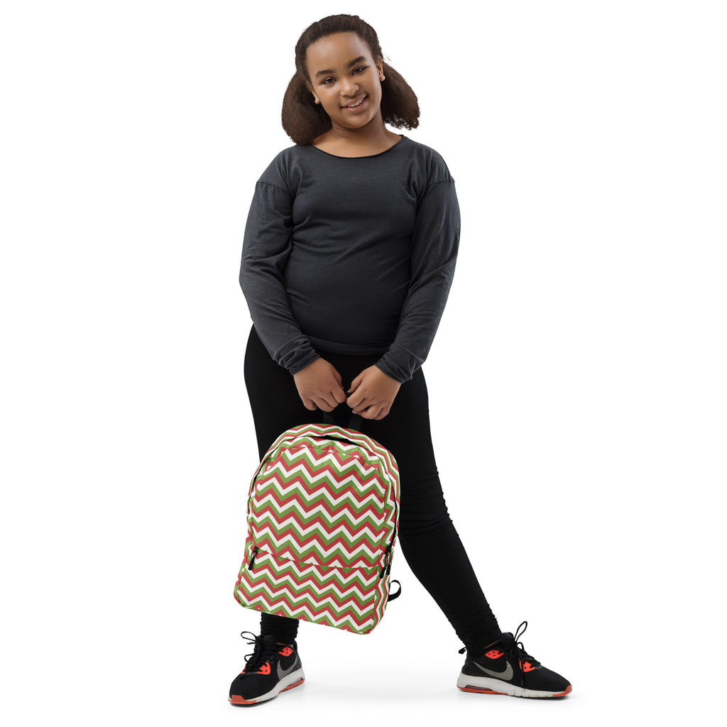 Kids Christmas Chevron Backpack - Water-Resistant School Bag With Adjustable Padded Straps & Breathable Mesh Back