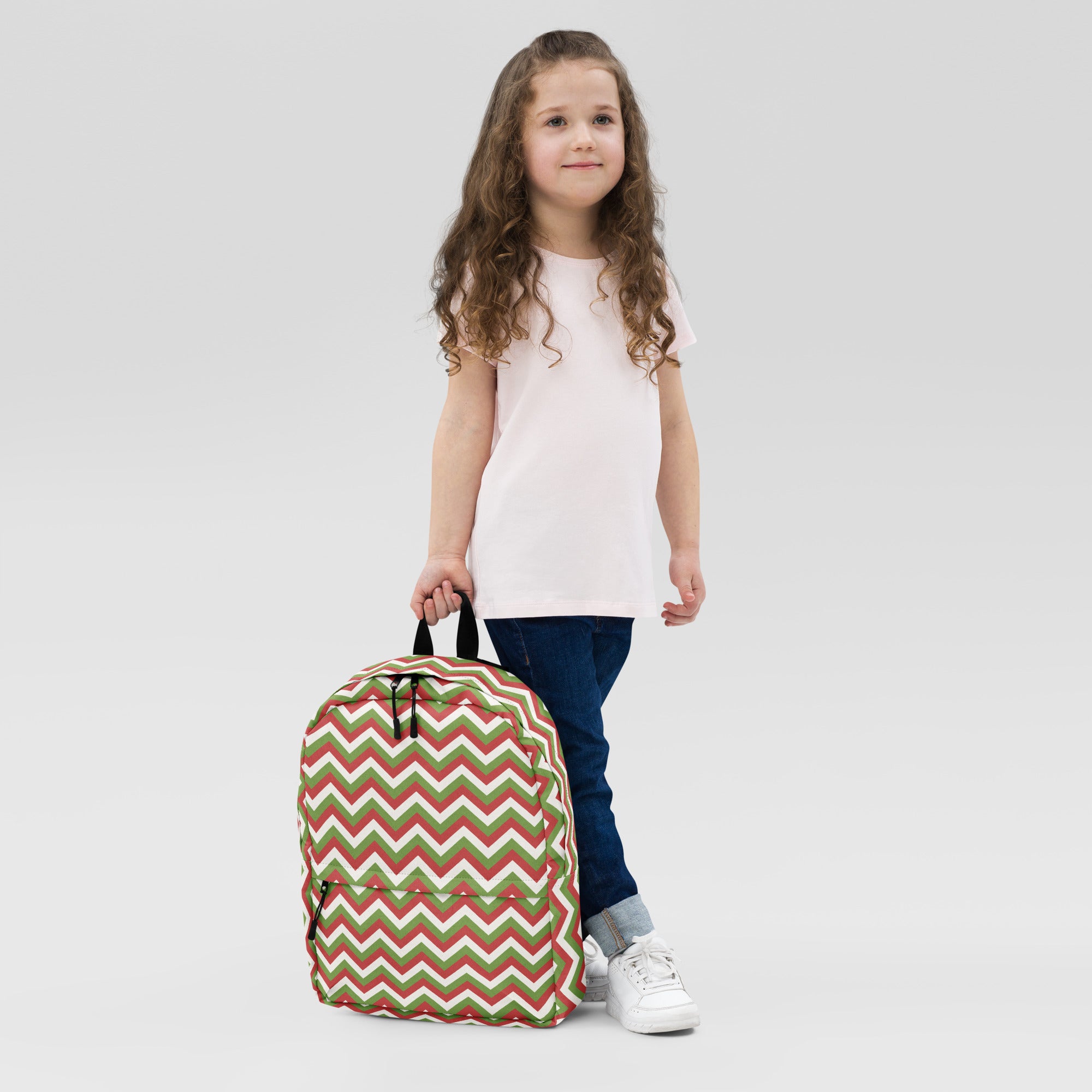 Kids Christmas Chevron Backpack - Water-Resistant School Bag With Adjustable Padded Straps & Breathable Mesh Back