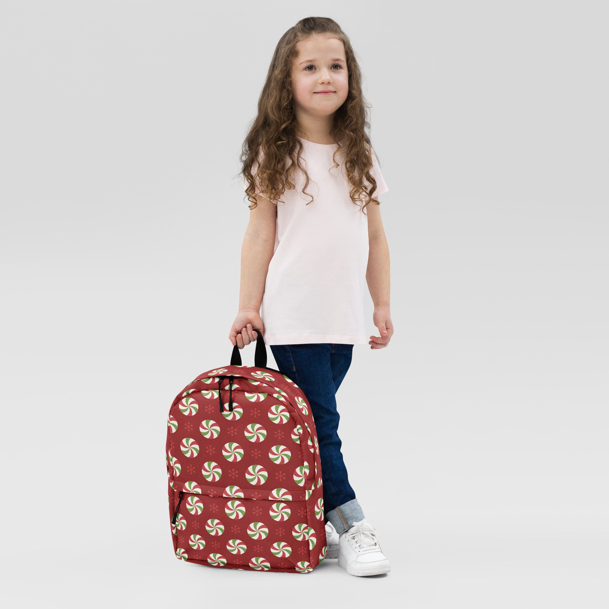 Kids Peppermint Christmas Backpack - Water-Resistant School Bag With Adjustable Padded Straps & Breathable Mesh Back