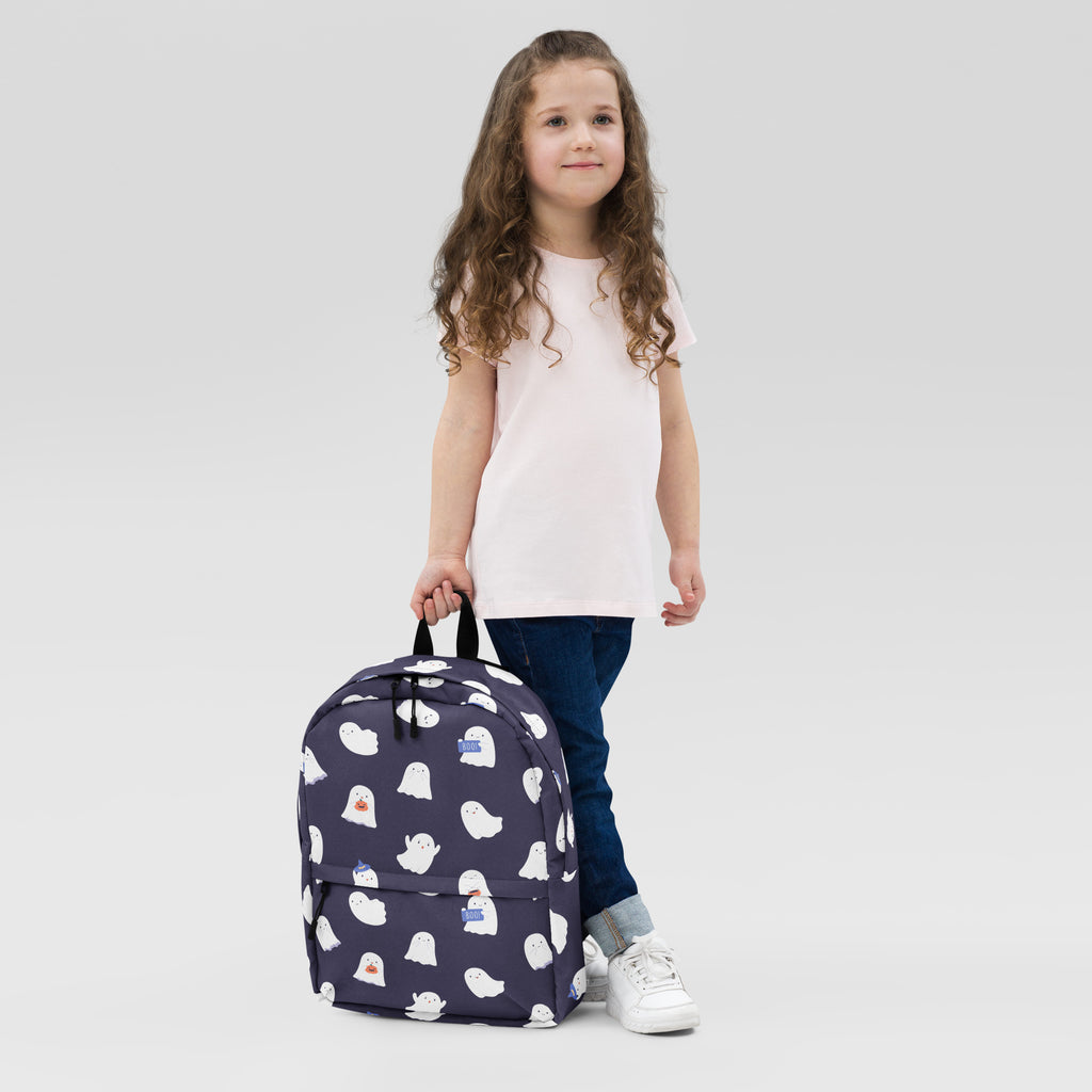 Girls Purple Ghost Halloween Backpack - Water-Resistant School Bag With Adjustable Padded Straps & Breathable Mesh Back